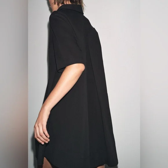 ZARA Short black poplin dress, ZW collection M NWT - Picture 4 of 12